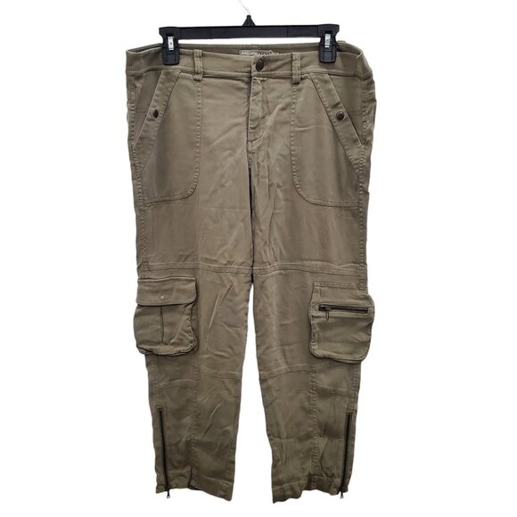 Go by GoSIlk Women's Olive Stretch SIlk Blend Relaxed Cropped Cargo Pants Sz 10 - Picture 1 of 8